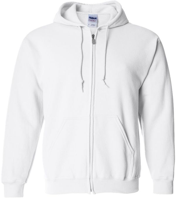 Am image of a Custom Gildan Heavy Blend Full Zip Hooded Sweatshirt in White!