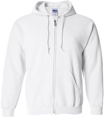Am image of a Custom Gildan Heavy Blend Full Zip Hooded Sweatshirt in White!