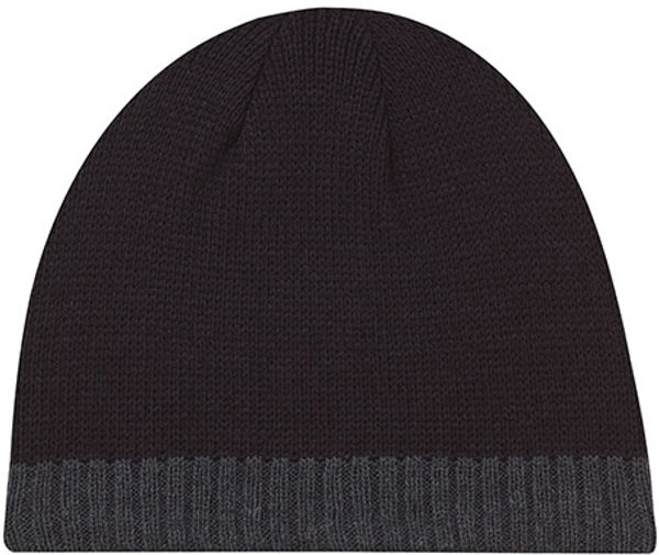 Am image of a Custom AJM Acrylic Stripe Micro Fleece Board Toque in Black/Charcoal!