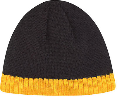 Am image of a Custom AJM Acrylic Stripe Micro Fleece Board Toque in Black/Gold!