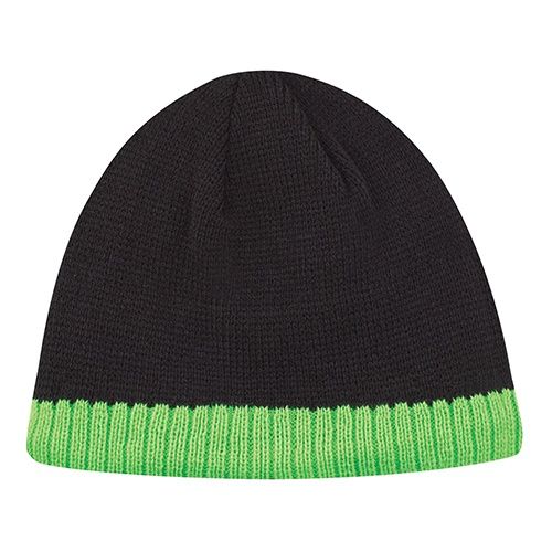AJM Acrylic Stripe Micro Fleece Board Toque in Black/Neon Green
