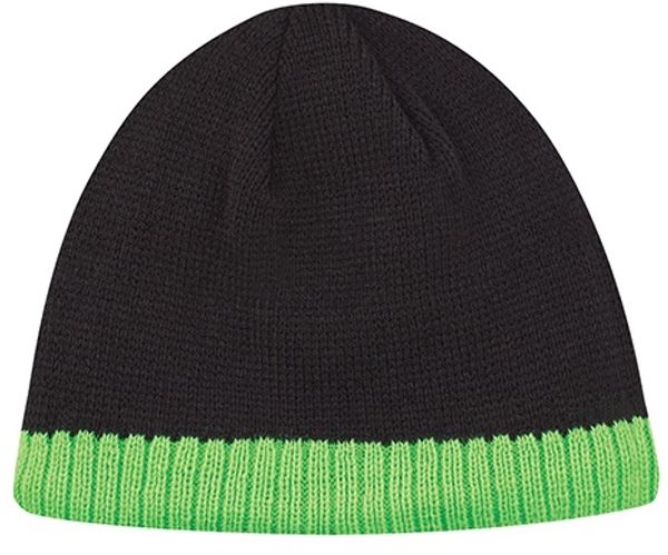 Am image of a Custom AJM Acrylic Stripe Micro Fleece Board Toque in Black/Neon Green!