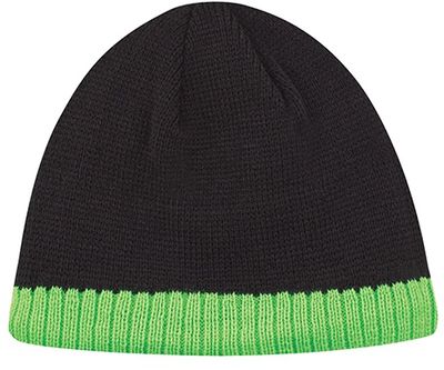 Am image of a Custom AJM Acrylic Stripe Micro Fleece Board Toque in Black/Neon Green!