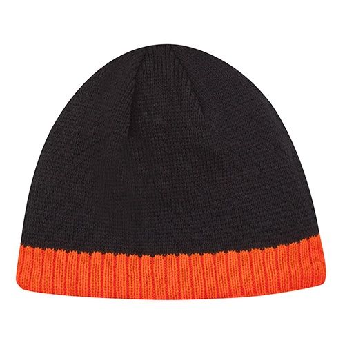 AJM Acrylic Stripe Micro Fleece Board Toque in Black/Neon Orange