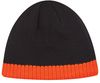 Am image of a Custom AJM Acrylic Stripe Micro Fleece Board Toque in Black/Neon Orange!