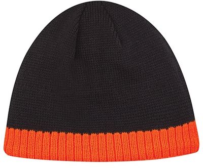 Am image of a Custom AJM Acrylic Stripe Micro Fleece Board Toque in Black/Neon Orange!