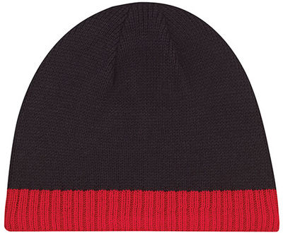 Am image of a Custom AJM Acrylic Stripe Micro Fleece Board Toque in Black/Red!