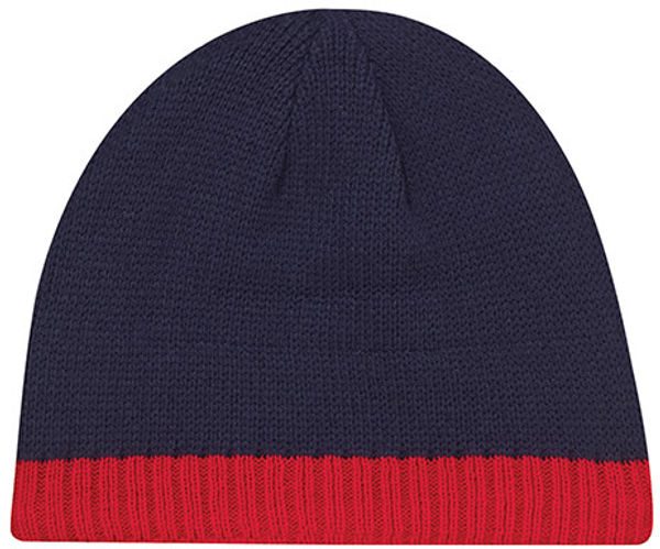 Am image of a Custom AJM Acrylic Stripe Micro Fleece Board Toque in Navy/Red!