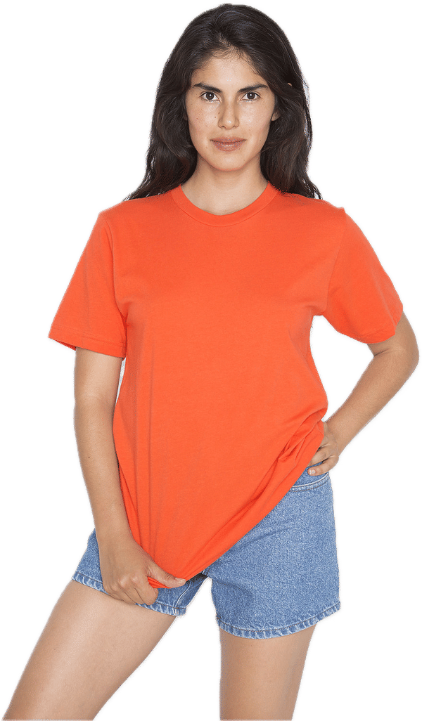 Am image of a Custom Los Angeles Apparel Classic Fine Jersey Tee in Orange!