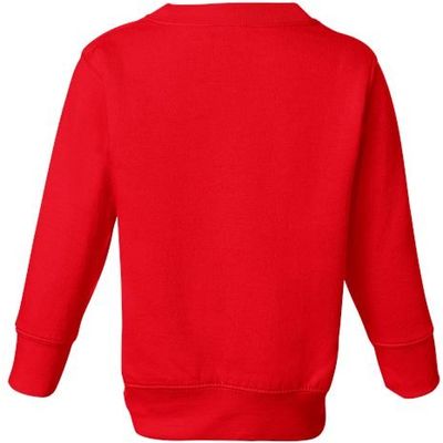 Am image of a Custom Rabbit Skins Toddler Fleece Crewneck Sweatshirt in Red!