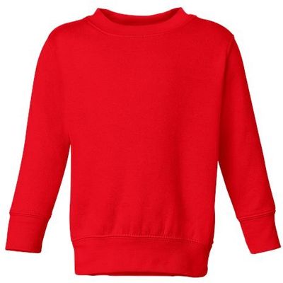 Am image of a Custom Rabbit Skins Toddler Fleece Crewneck Sweatshirt in Red!