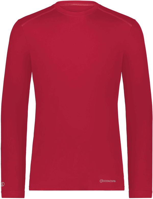 Am image of a Custom Holloway Youth Coolcore Essential Long Sleeve Tee in Scarlet!