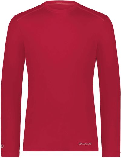 Am image of a Custom Holloway Youth Coolcore Essential Long Sleeve Tee in Scarlet!