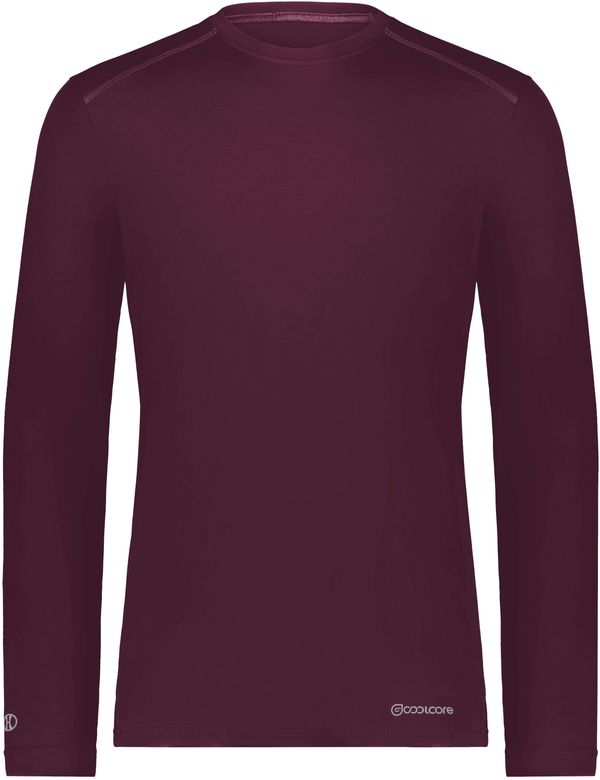 Am image of a Custom Holloway Coolcore Essential Long Sleeve Tee in Maroon!