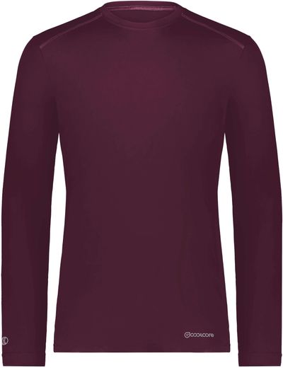 Am image of a Custom Holloway Coolcore Essential Long Sleeve Tee in Maroon!