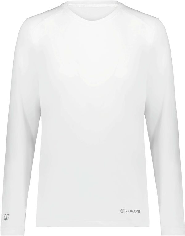 Am image of a Custom Holloway Ladies Coolcore Essential Long Sleeve Tee in White!