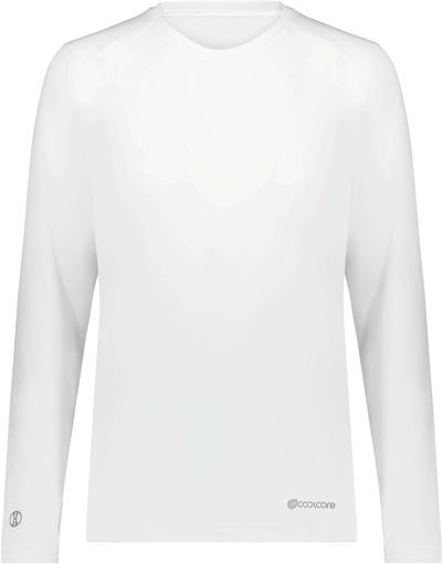 Am image of a Custom Holloway Ladies Coolcore Essential Long Sleeve Tee in White!