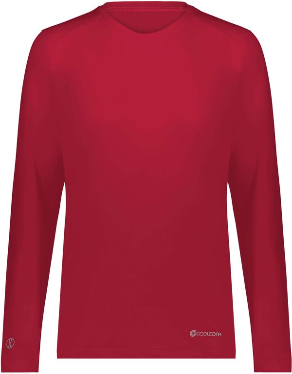 Am image of a Custom Holloway Ladies Coolcore Essential Long Sleeve Tee in Scarlet!