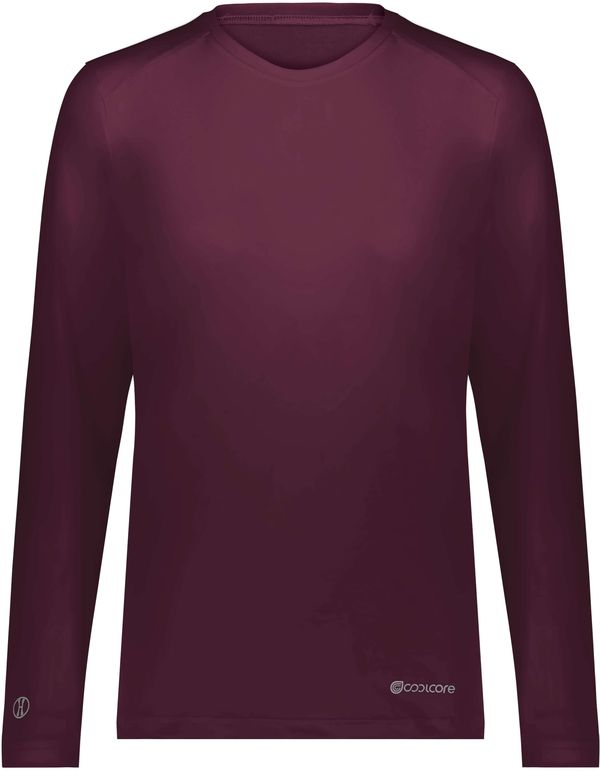 Am image of a Custom Holloway Ladies Coolcore Essential Long Sleeve Tee in Maroon!