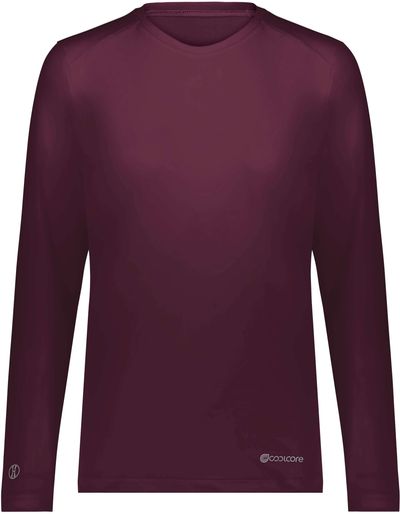 Am image of a Custom Holloway Ladies Coolcore Essential Long Sleeve Tee in Maroon!
