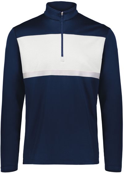 Am image of a Custom Holloway Prism Bold Quarter Zip Pullover in Navy/White!