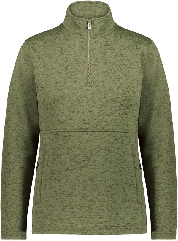 Am image of a Custom Holloway Ladies Alpine Sweater Fleece Quarter Zip in Olive Heather!