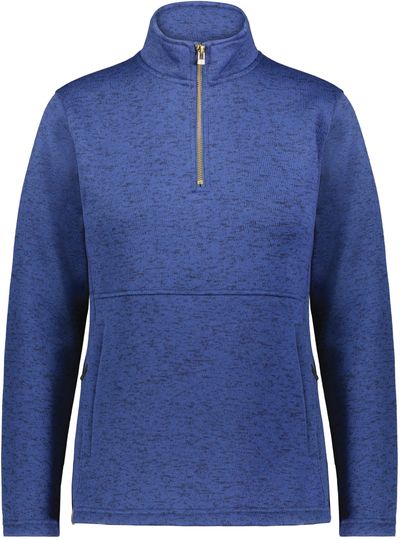 Am image of a Custom Holloway Ladies Alpine Sweater Fleece Quarter Zip in Navy Heather!