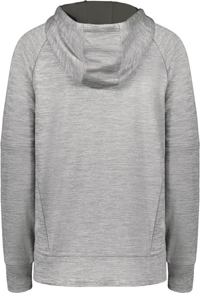 Am image of a Custom Holloway Ladies All Pro Performance Fleece Hoodie in Athletic Grey Heather/Iron!