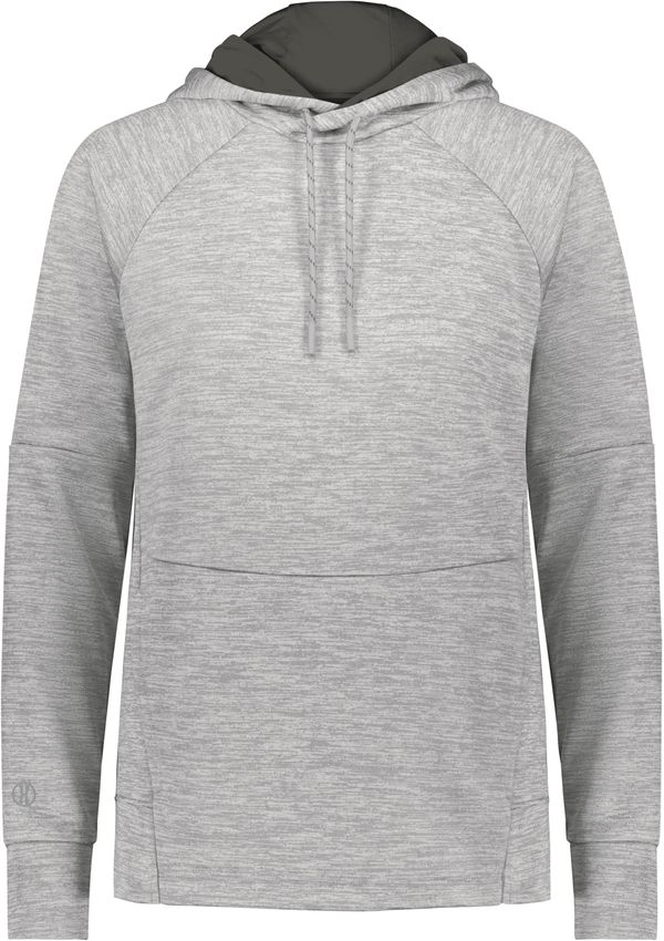 Am image of a Custom Holloway Ladies All Pro Performance Fleece Hoodie in Athletic Grey Heather/Iron!