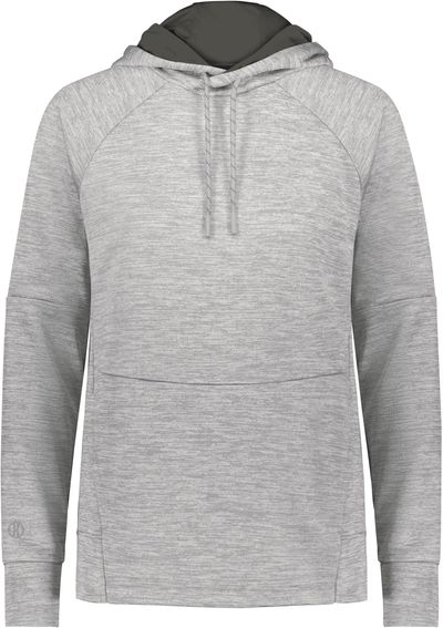 Am image of a Custom Holloway Ladies All Pro Performance Fleece Hoodie in Athletic Grey Heather/Iron!