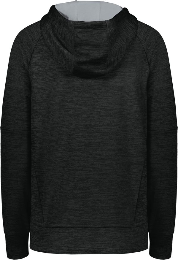 Am image of a Custom Holloway Ladies All Pro Performance Fleece Hoodie in Black Heather/Silver!