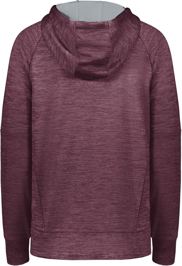 Am image of a Custom Holloway Ladies All Pro Performance Fleece Hoodie in Maroon Heather/Silver!