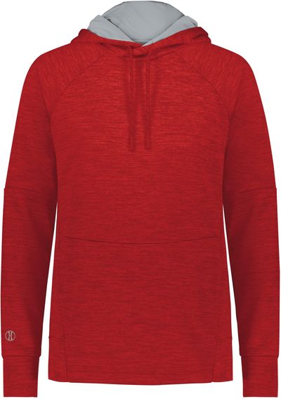 Am image of a Custom Holloway Ladies All Pro Performance Fleece Hoodie in Scarlet Heather/Silver!