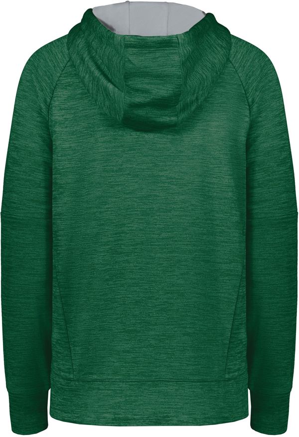 Am image of a Custom Holloway Ladies All Pro Performance Fleece Hoodie in Dark Green Heather/Silver!