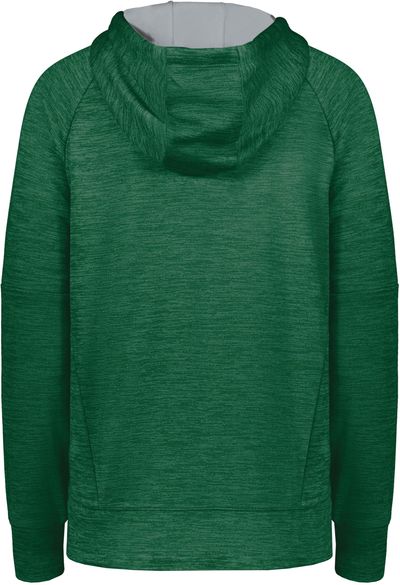Am image of a Custom Holloway Ladies All Pro Performance Fleece Hoodie in Dark Green Heather/Silver!
