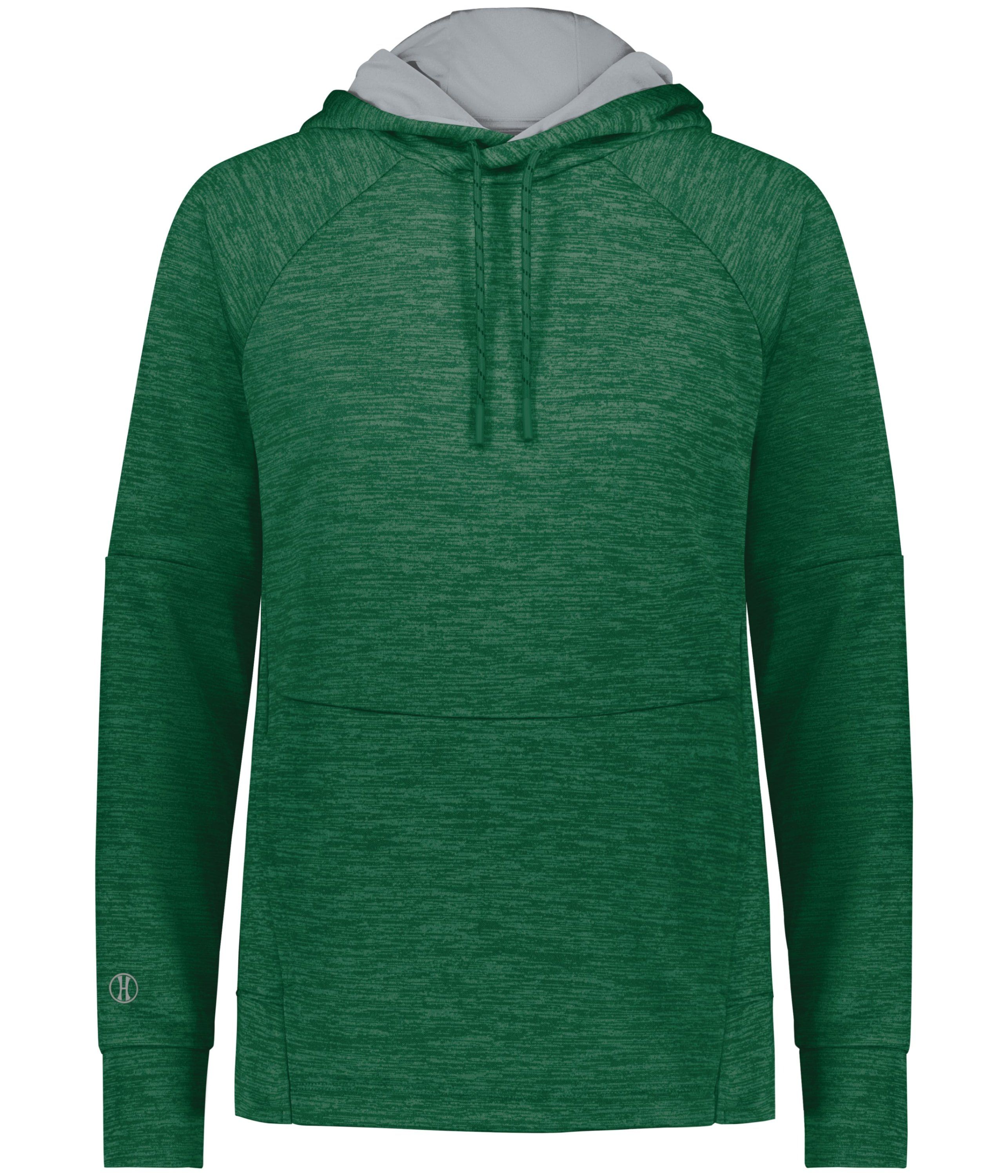 Holloway Ladies All Pro Performance Fleece Hoodie in Dark Green Heather/Silver