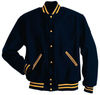 Am image of a Custom Holloway Letterman Jacket in True Navy/Light Gold!