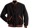 Am image of a Custom Holloway Letterman Jacket in Black/Burnt Orange!