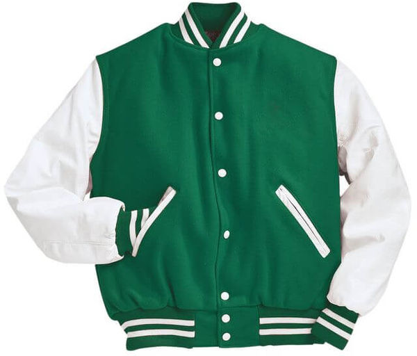 Am image of a Custom Holloway Varsity Jacket in Kelly/White!