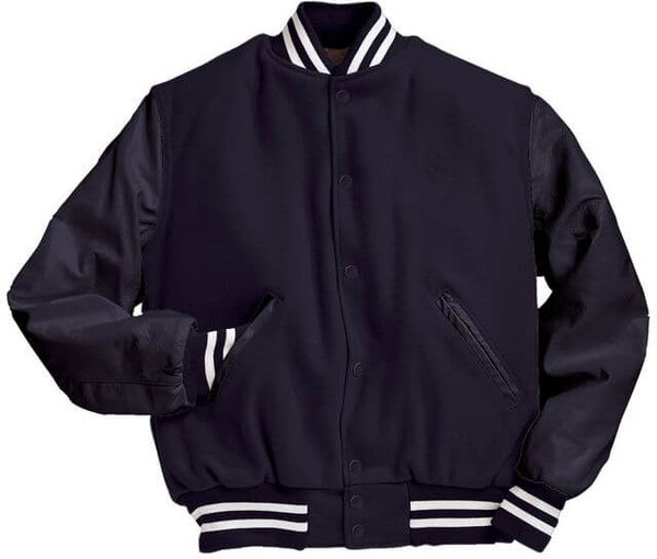 Am image of a Custom Holloway Varsity Jacket in Dark Navy/Dark Navy/White!