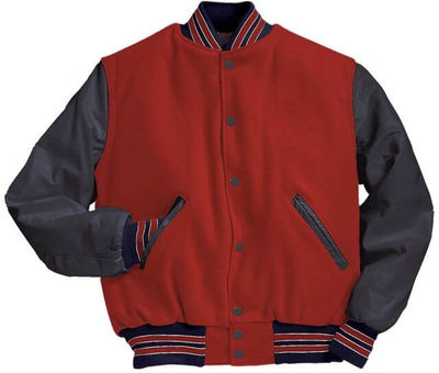 Am image of a Custom Holloway Varsity Jacket in Scarlet/True Navy/White!