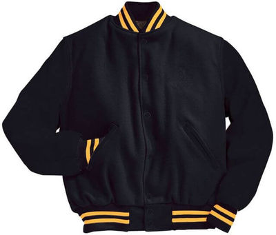 Am image of a Custom Holloway Varsity Jacket in Black/Light Gold!
