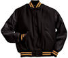 Am image of a Custom Holloway Varsity Jacket in Black/Light Gold/White!