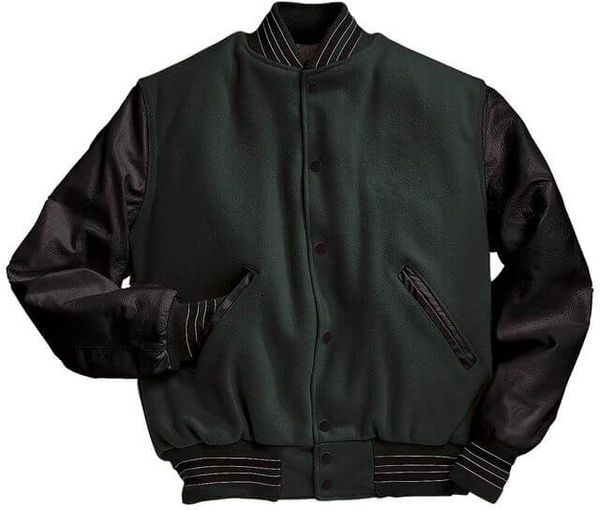 Am image of a Custom Holloway Varsity Jacket in Myrtle/Black/White!