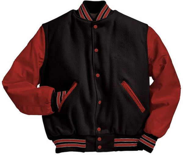 Am image of a Custom Holloway Varsity Jacket in Black/Scarlet/Scarlet!