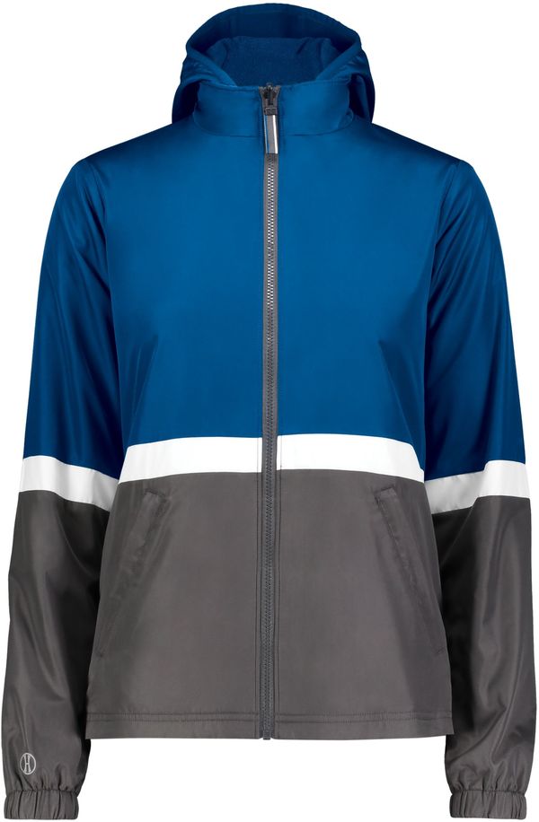 Am image of a Custom Holloway Ladies Turnabout Reversible Jacket in Royal/Carbon!