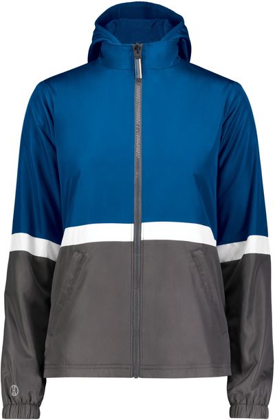 Am image of a Custom Holloway Ladies Turnabout Reversible Jacket in Royal/Carbon!