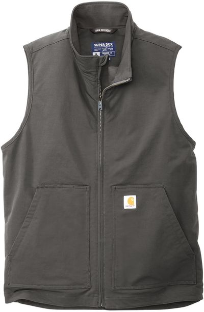 Am image of a Custom Carhartt Super Dux Soft Shell Vest in Gravel!