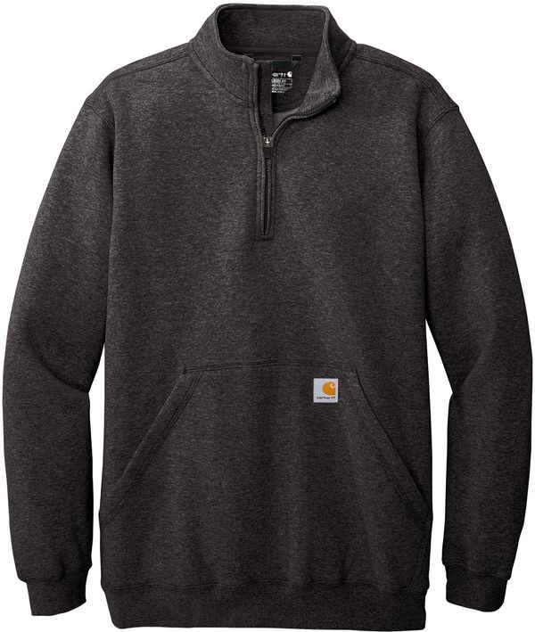 Am image of a Custom Carhartt Midweight Quarter Zip Mock Neck Sweatshirt in Carbon Heather!