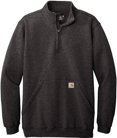 Am image of a Custom Carhartt Midweight Quarter Zip Mock Neck Sweatshirt in Carbon Heather!